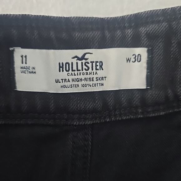 Hollister Ultra High-Rise Mini Skirt Size 11/w30 Black Denim Western Preppy - Picture 5 of 8